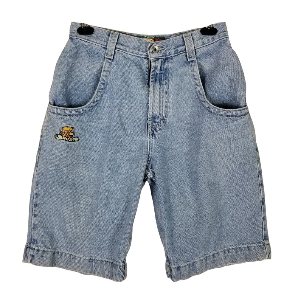JNCO Denim Shorts Women Sz 18 Light Wash Grom Embroidered Baggy 90s Vintage USA